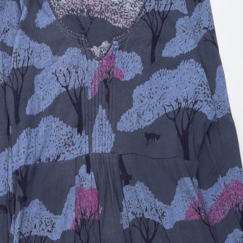 White Stuff Womens Blue Geometric Cotton A-Line Size 16 V-Neck Pullover - Tree Pattern