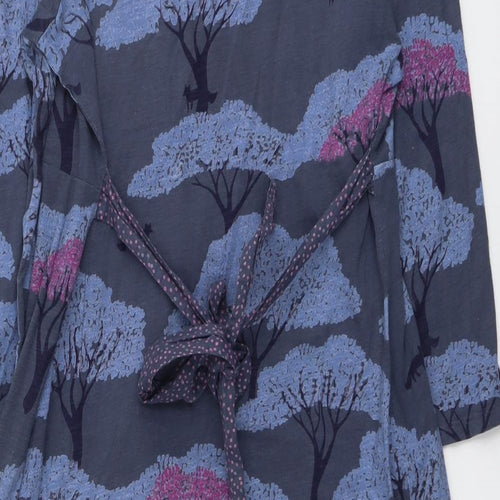 White Stuff Womens Blue Geometric Cotton A-Line Size 16 V-Neck Pullover - Tree Pattern