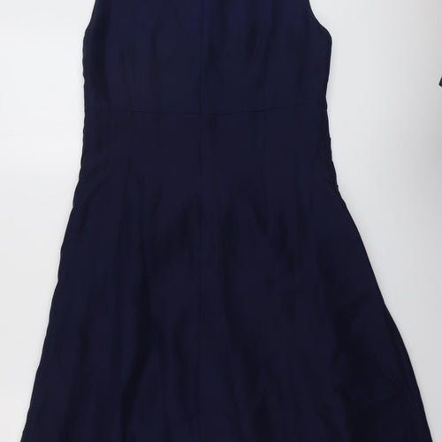 Hobbs Womens Blue Silk Shift Size 14 Boat Neck Zip - Front Detail