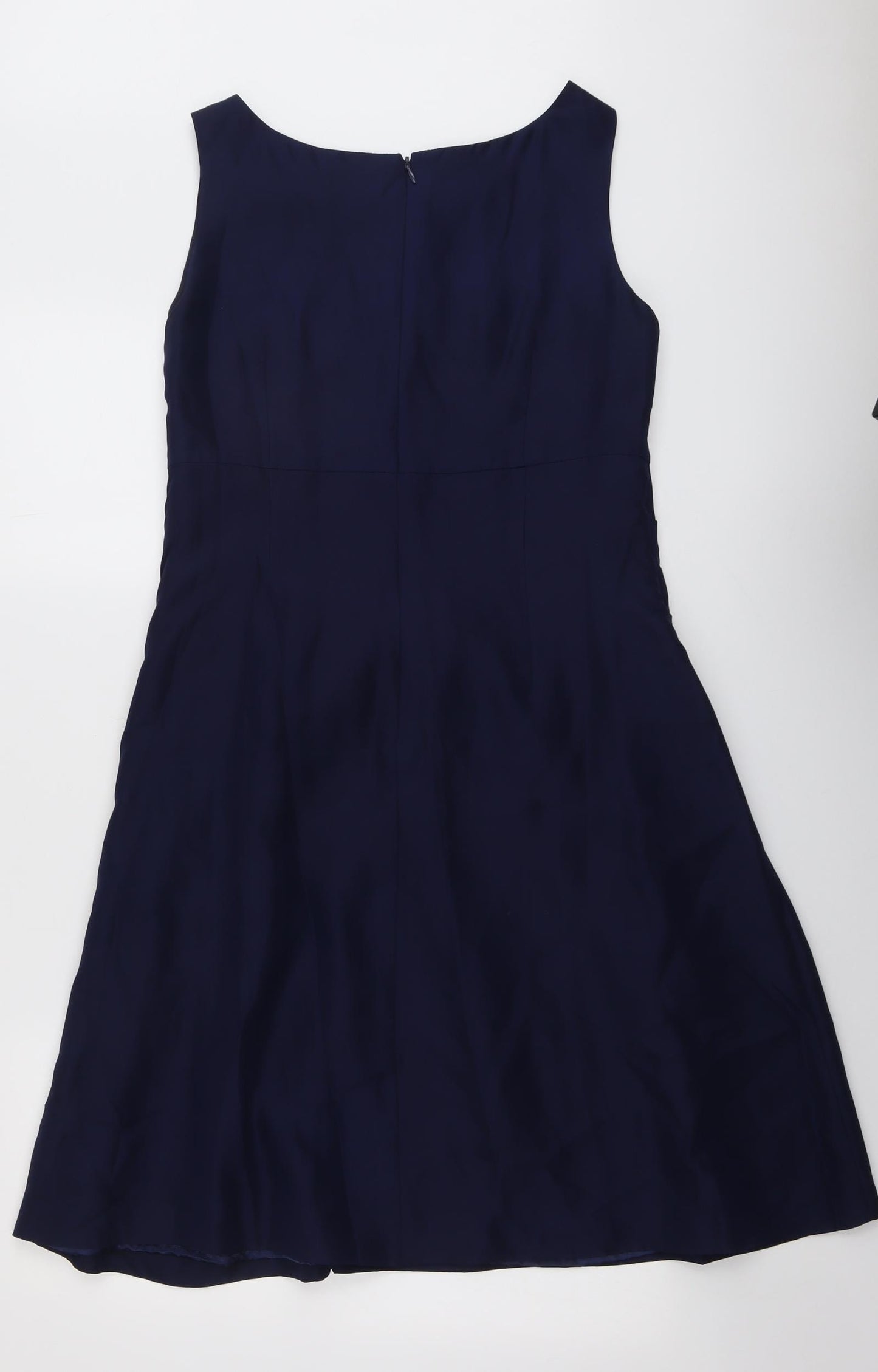 Hobbs Womens Blue Silk Shift Size 14 Boat Neck Zip - Front Detail