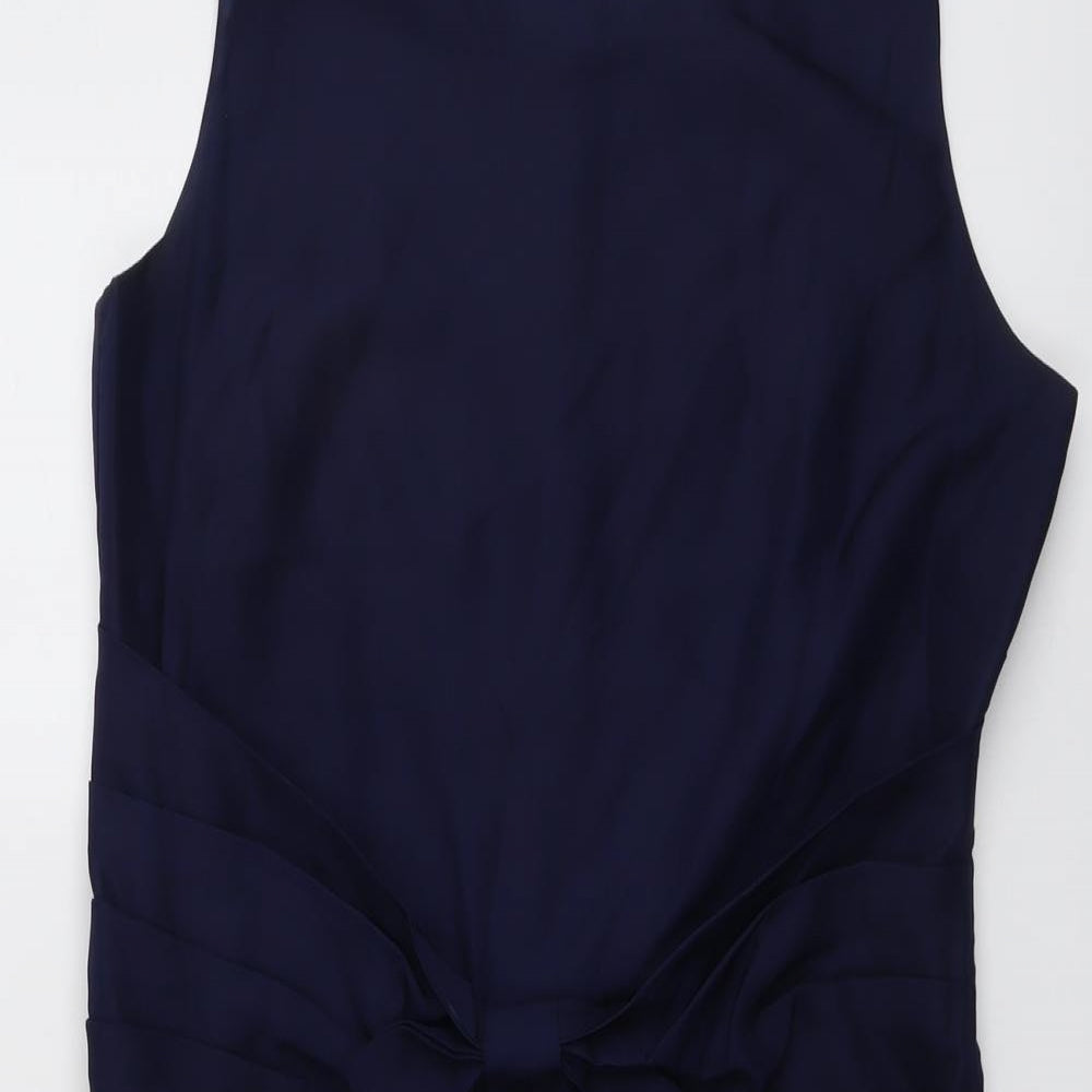 Hobbs Womens Blue Silk Shift Size 14 Boat Neck Zip - Front Detail