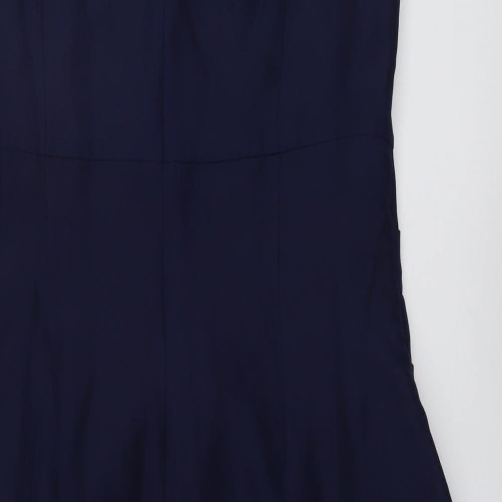 Hobbs Womens Blue Silk Shift Size 14 Boat Neck Zip - Front Detail