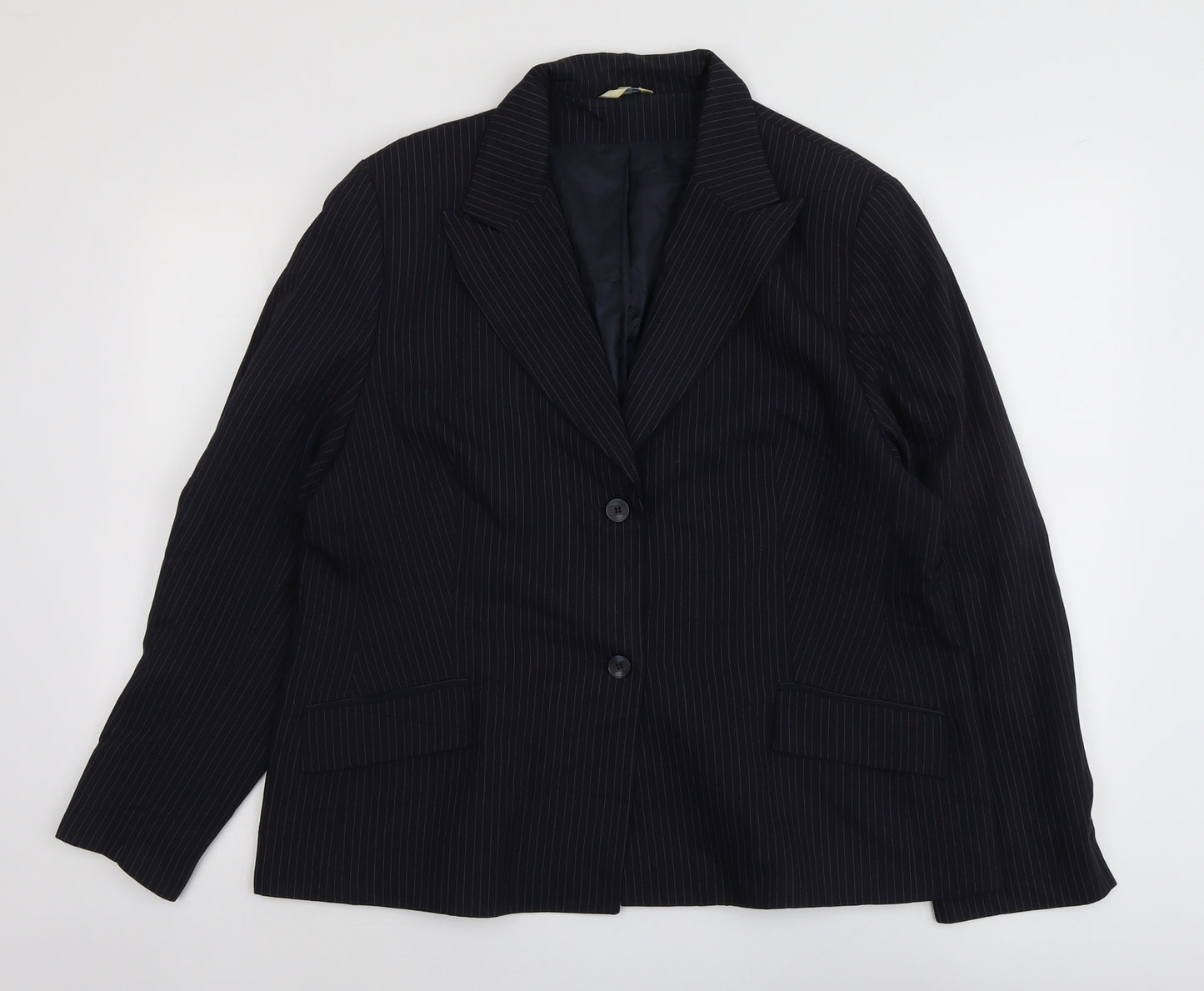 Klass Womens Black Pinstripe Polyester Jacket Suit Jacket Size 20