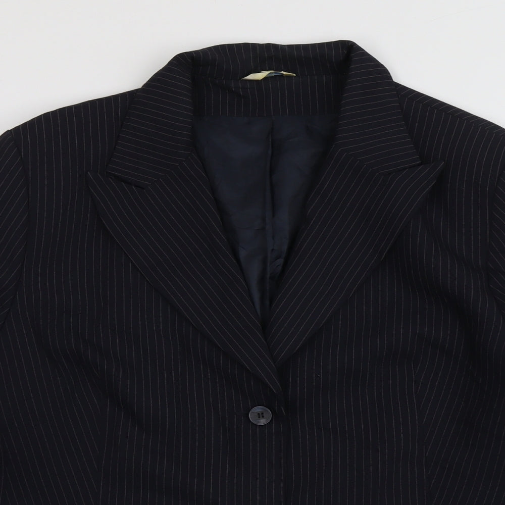 Klass Womens Black Pinstripe Polyester Jacket Suit Jacket Size 20