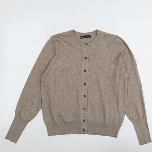 Marks and Spencer Womens Beige Round Neck Viscose Cardigan Jumper Size 14
