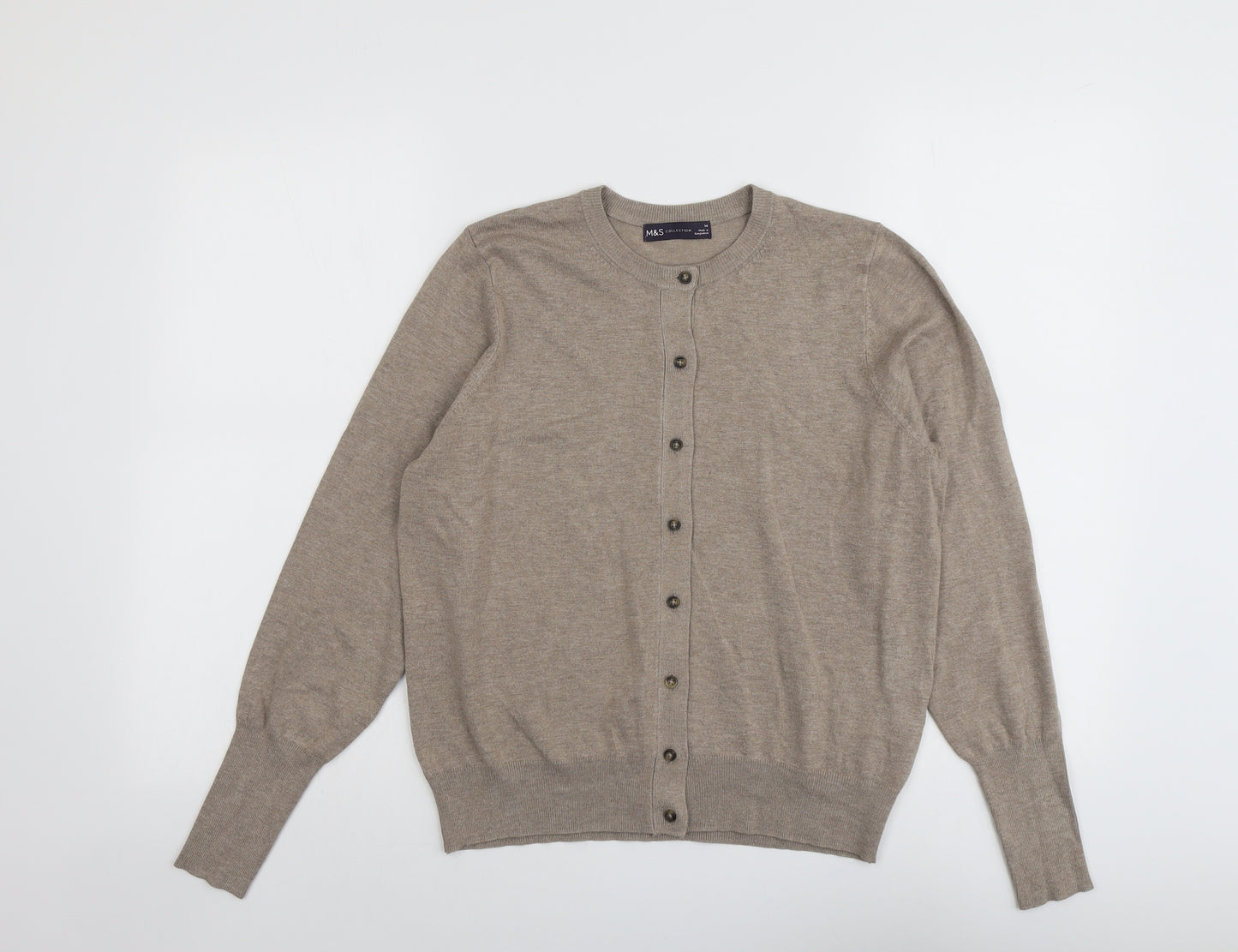 Marks and Spencer Womens Beige Round Neck Viscose Cardigan Jumper Size 14