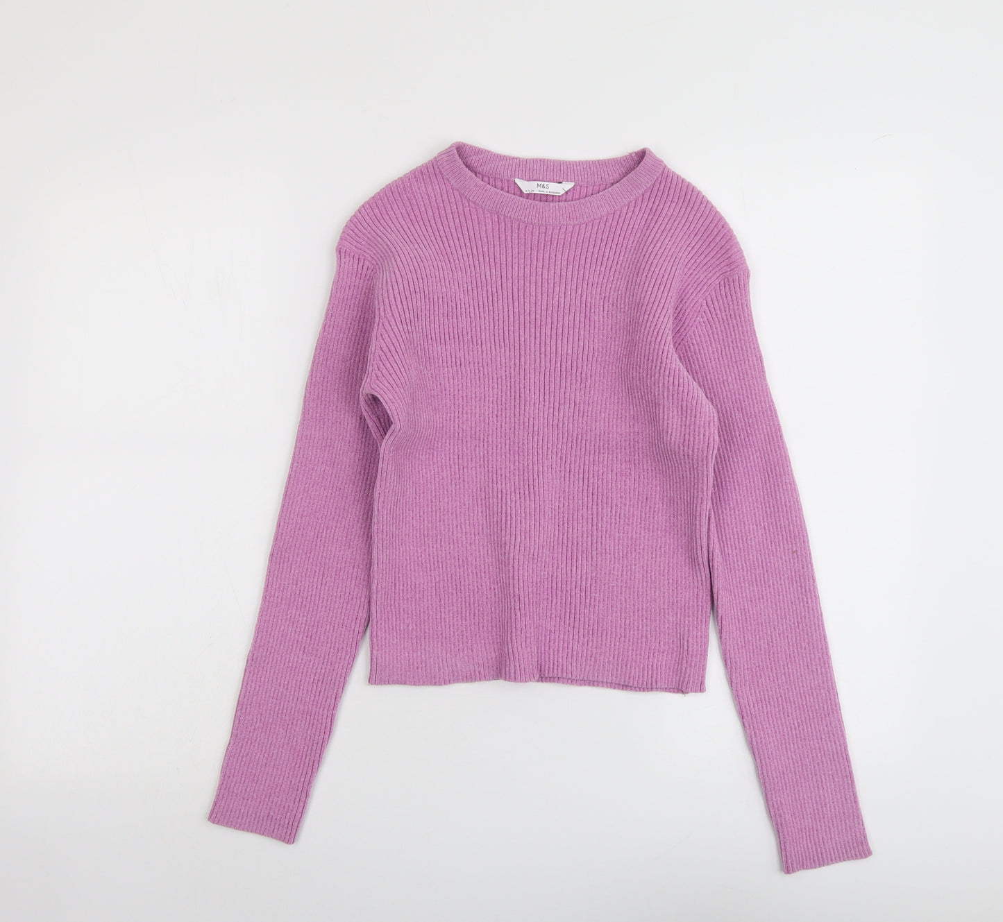 Marks and Spencer Girls Purple Round Neck Polyester Pullover Jumper Size 13-14 Years Pullover