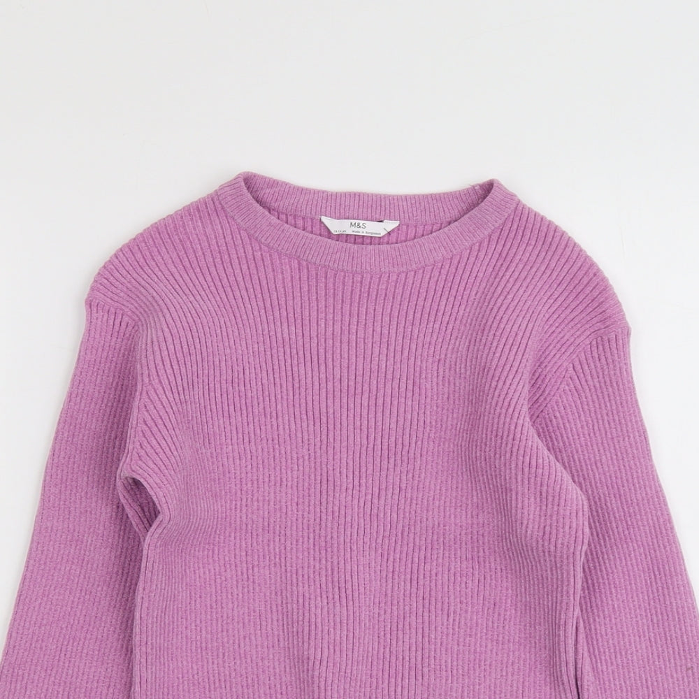 Marks and Spencer Girls Purple Round Neck Polyester Pullover Jumper Size 13-14 Years Pullover