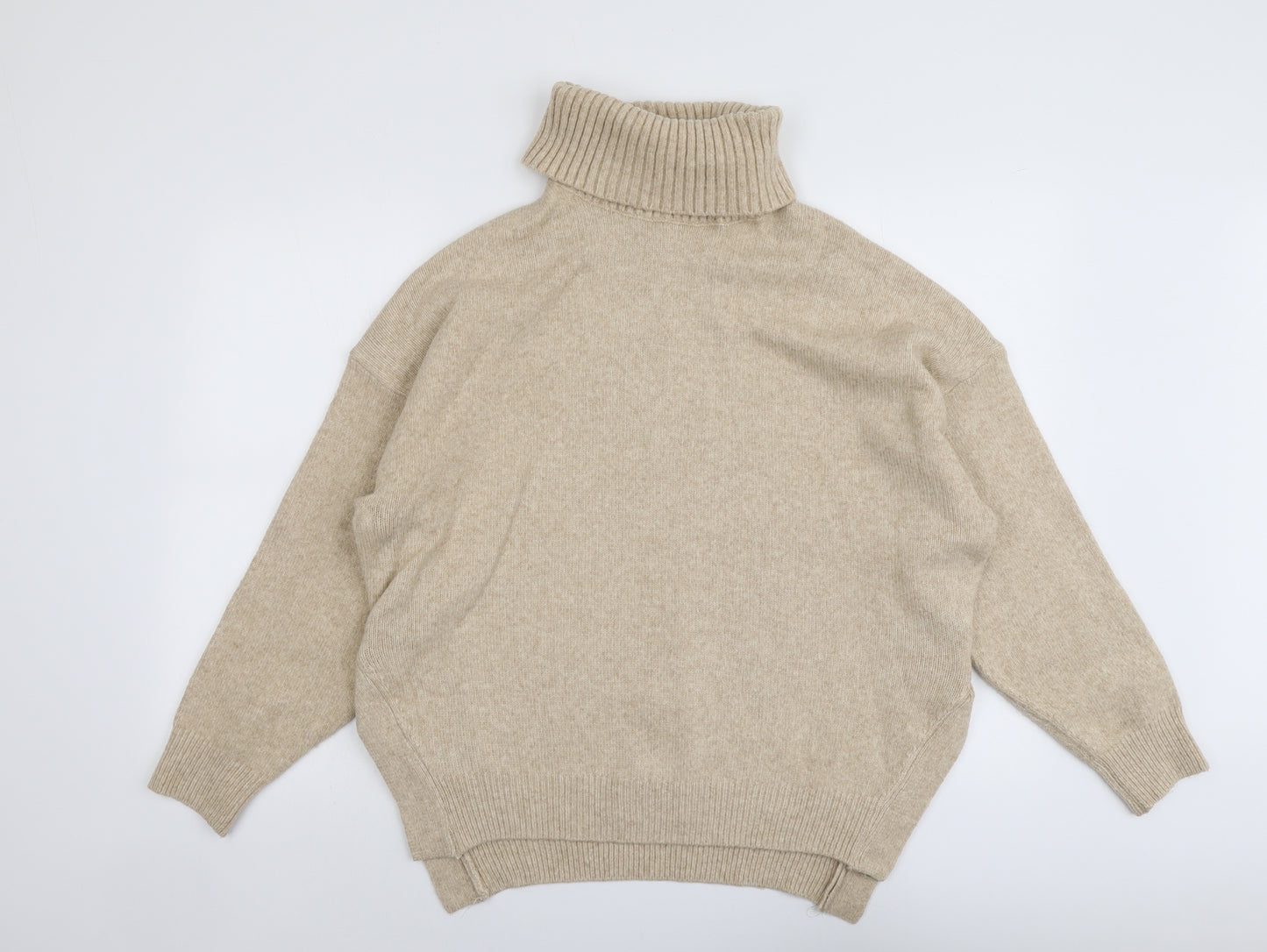 H&M Womens Beige Roll Neck Acrylic Pullover Jumper Size S