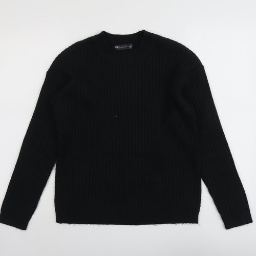 Marks and Spencer Womens Black Round Neck Polyester Pullover Jumper Size S
