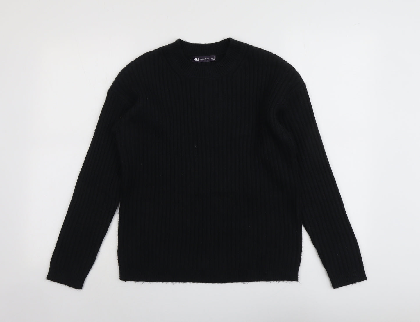 Marks and Spencer Womens Black Round Neck Polyester Pullover Jumper Size S