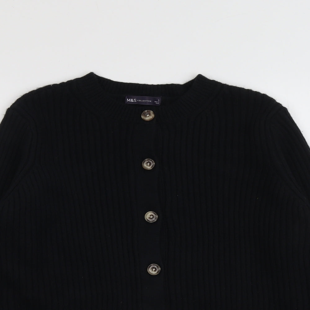 Marks and Spencer Womens Black V-Neck Polyester Cardigan Jumper Size L