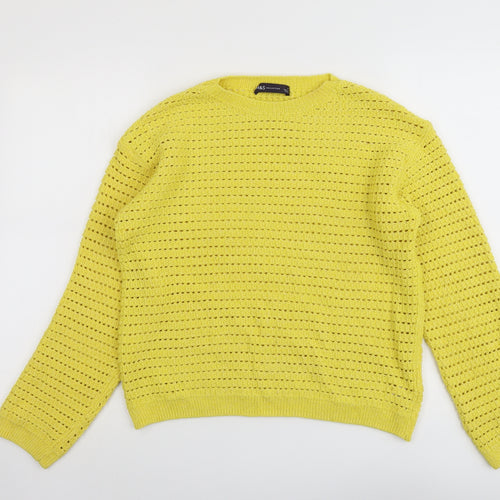 Marks and Spencer Womens Yellow Round Neck Cotton Pullover Jumper Size S