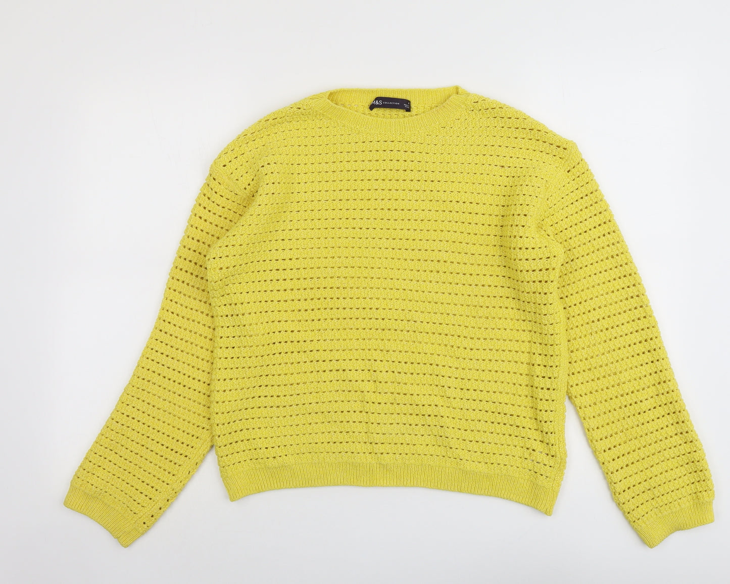 Marks and Spencer Womens Yellow Round Neck Cotton Pullover Jumper Size S