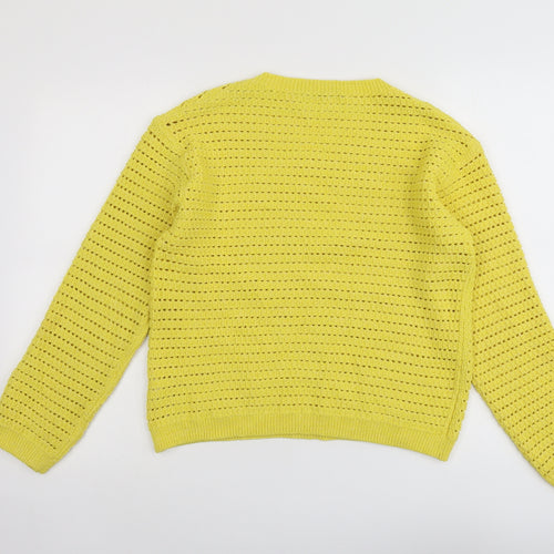 Marks and Spencer Womens Yellow Round Neck Cotton Pullover Jumper Size S