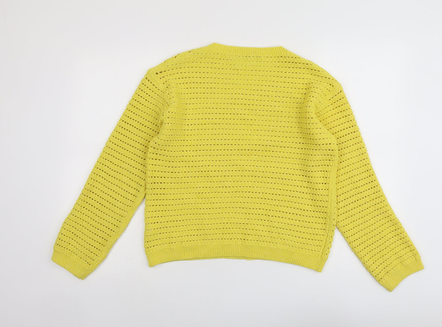 Marks and Spencer Womens Yellow Round Neck Cotton Pullover Jumper Size S