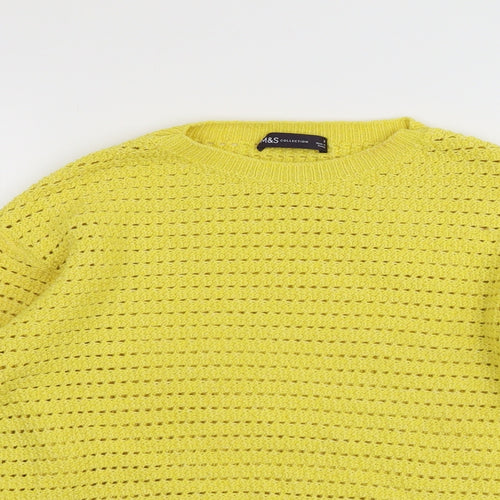 Marks and Spencer Womens Yellow Round Neck Cotton Pullover Jumper Size S