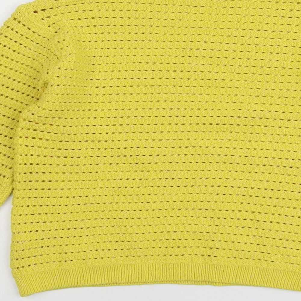 Marks and Spencer Womens Yellow Round Neck Cotton Pullover Jumper Size S