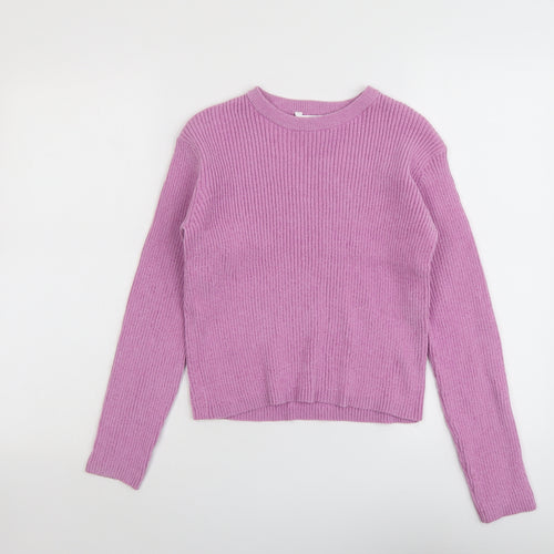 Marks and Spencer Girls Purple Round Neck Polyester Pullover Jumper Size 12-13 Years Pullover