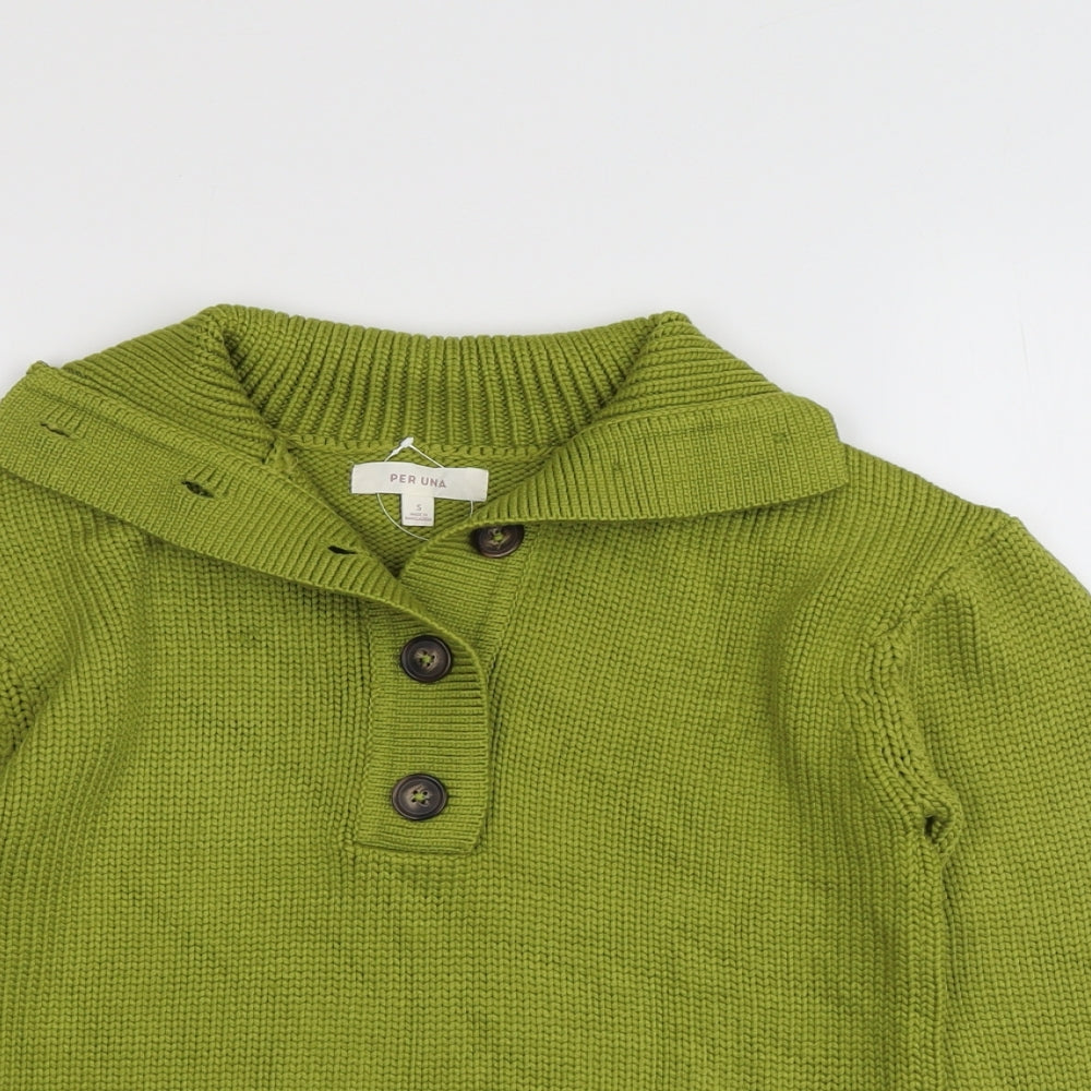 Per Una Womens Green Collared Viscose Pullover Jumper Size S