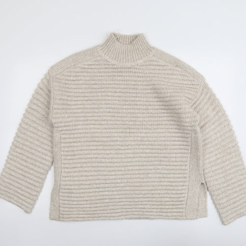 Marks and Spencer Womens Beige High Neck Polyester Pullover Jumper Size M