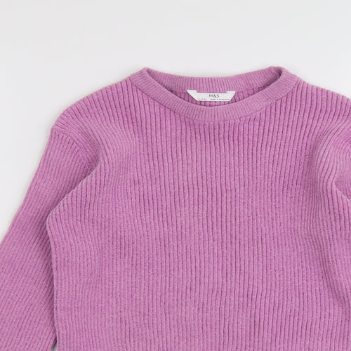 Marks and Spencer Girls Purple Round Neck Polyester Pullover Jumper Size 12-13 Years Pullover