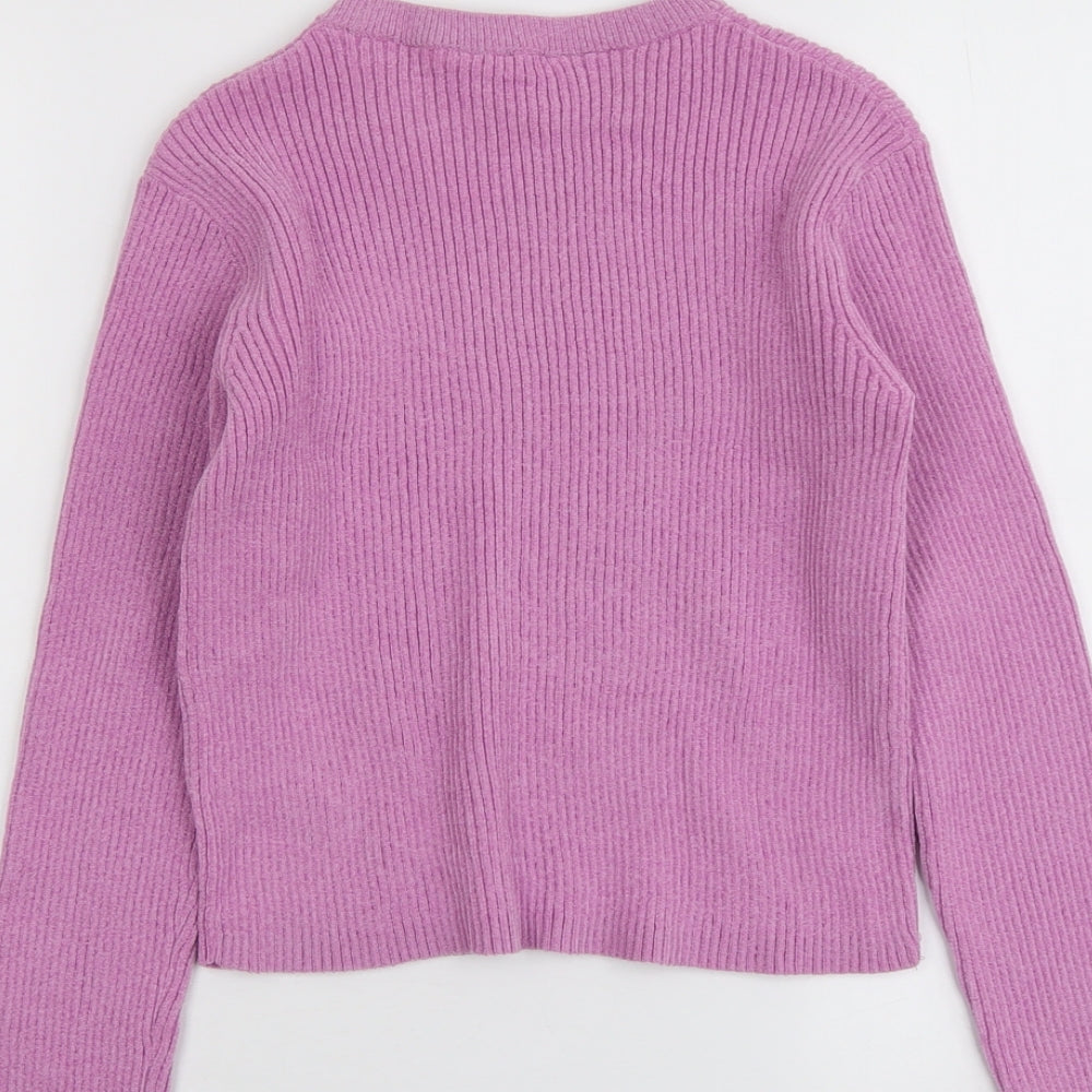 Marks and Spencer Girls Purple Round Neck Polyester Pullover Jumper Size 12-13 Years Pullover