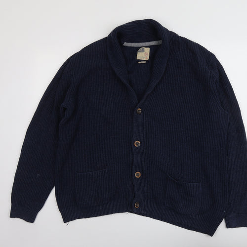 Marks and Spencer Mens Blue V-Neck Cotton Cardigan Jumper Size 2XL Long Sleeve