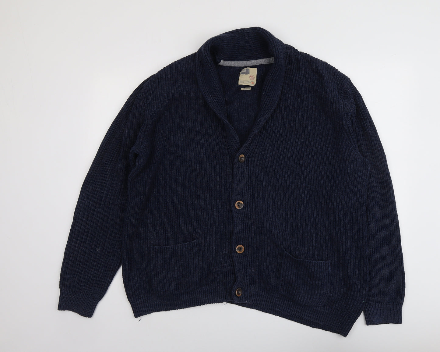 Marks and Spencer Mens Blue V-Neck Cotton Cardigan Jumper Size 2XL Long Sleeve