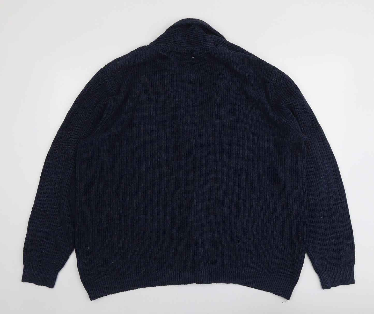 Marks and Spencer Mens Blue V-Neck Cotton Cardigan Jumper Size 2XL Long Sleeve