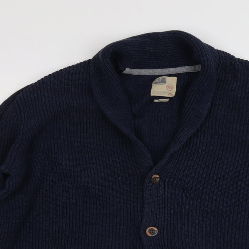 Marks and Spencer Mens Blue V-Neck Cotton Cardigan Jumper Size 2XL Long Sleeve