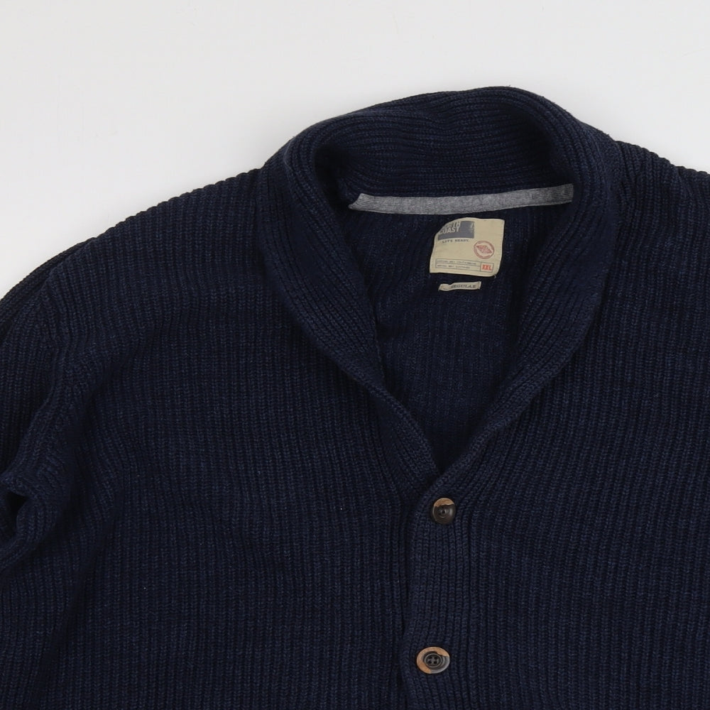 Marks and Spencer Mens Blue V-Neck Cotton Cardigan Jumper Size 2XL Long Sleeve