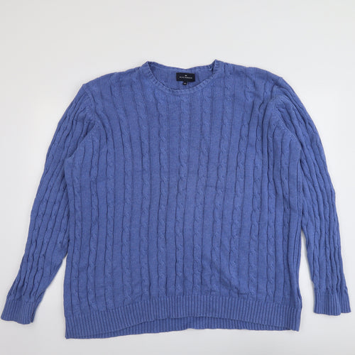 Blue Harbour Mens Blue Round Neck Cotton Pullover Jumper Size 2XL Long Sleeve