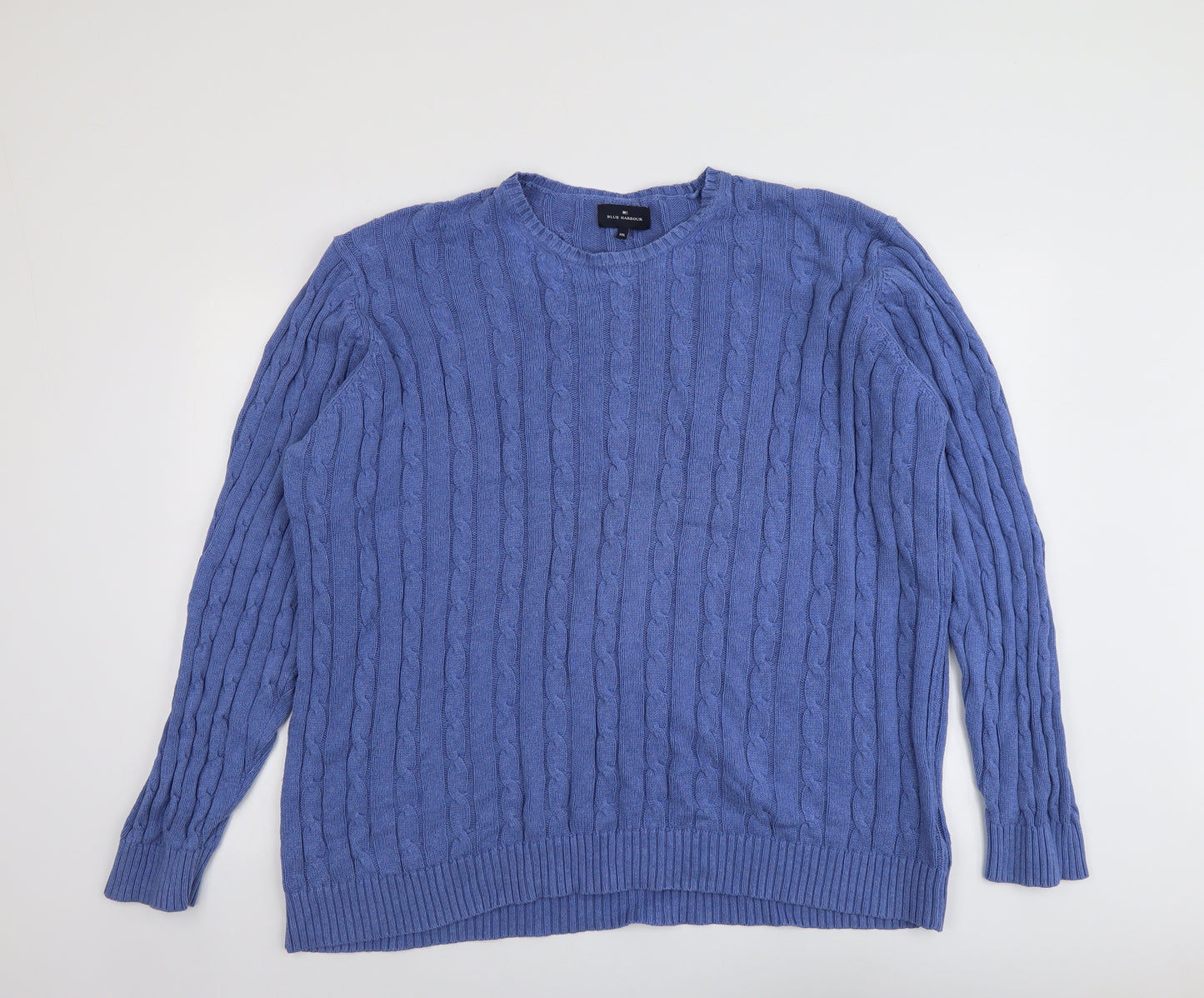 Blue Harbour Mens Blue Round Neck Cotton Pullover Jumper Size 2XL Long Sleeve