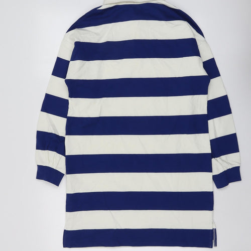 Marks and Spencer Girls Blue Striped Cotton A-Line Size 12-13 Years Collared Button