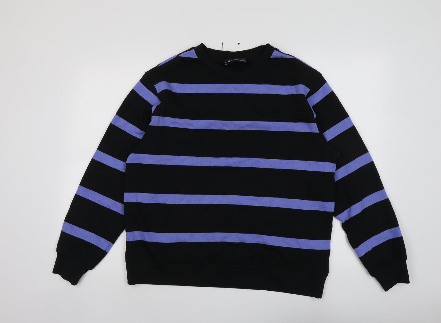 Marks and Spencer Womens Black Striped Cotton Pullover Sweatshirt Size M Pullover
