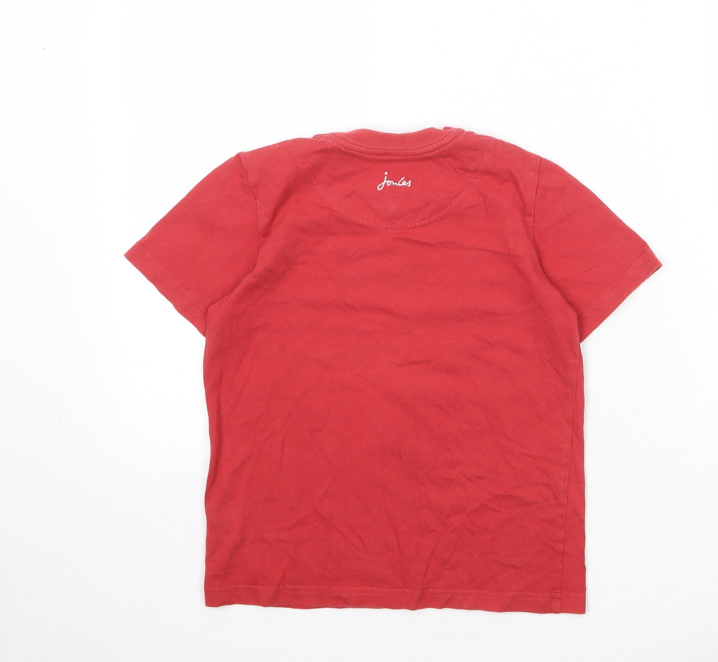Joules Boys Red 100% Cotton Basic T-Shirt Size 6 Years Round Neck Pullover - Angry Angler Fish