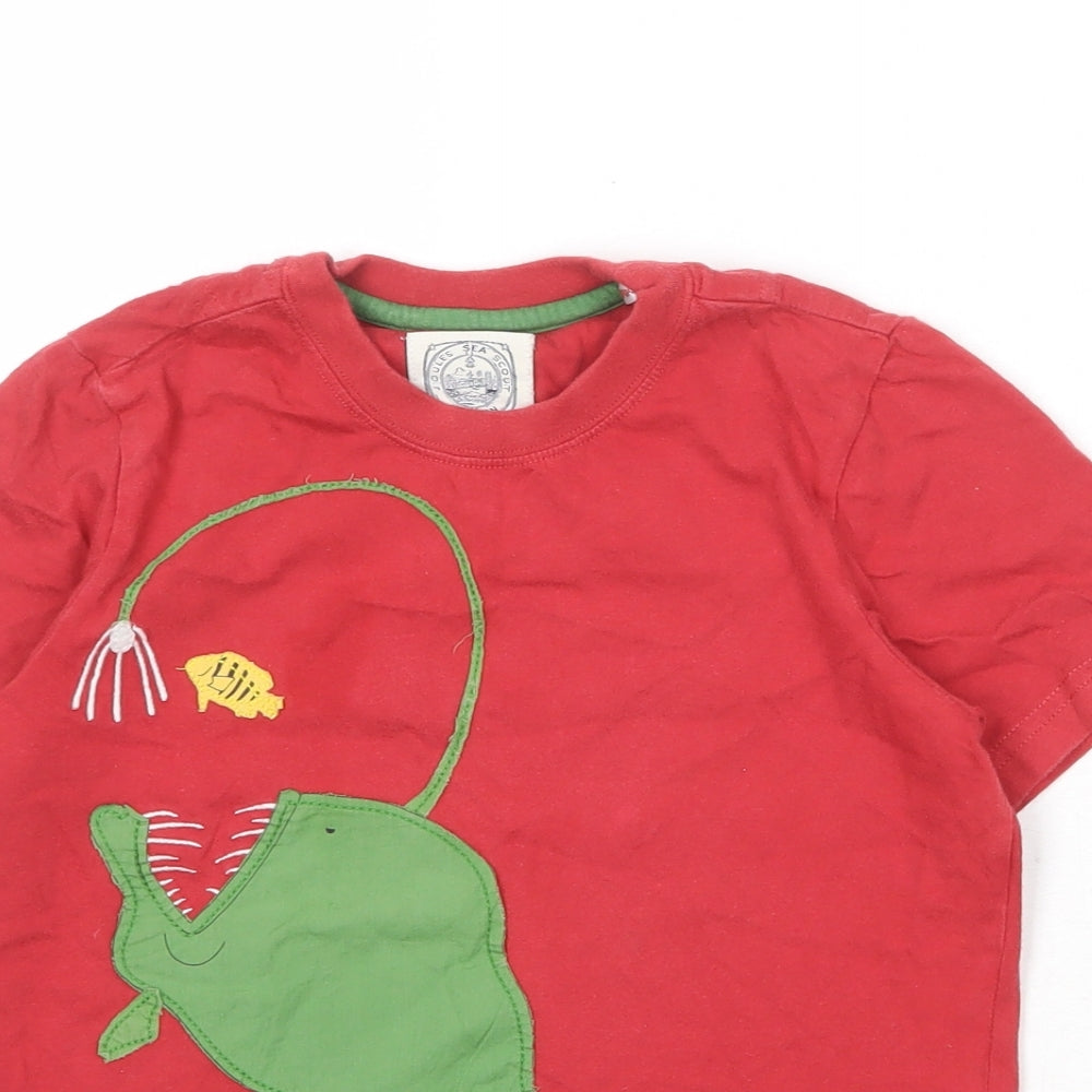 Joules Boys Red 100% Cotton Basic T-Shirt Size 6 Years Round Neck Pullover - Angry Angler Fish
