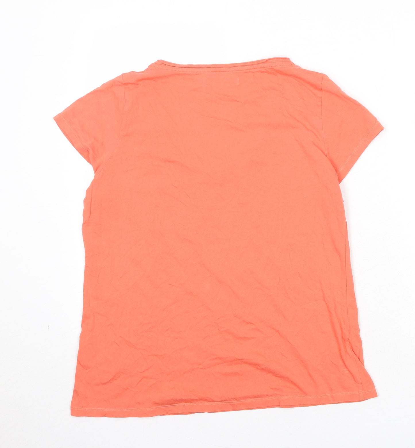 Marks and Spencer Womens Orange 100% Cotton Basic T-Shirt Size 14 V-Neck