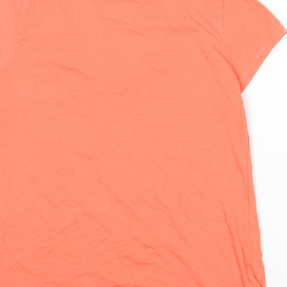 Marks and Spencer Womens Orange 100% Cotton Basic T-Shirt Size 14 V-Neck