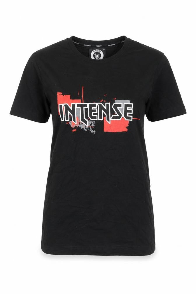 Front view of Intense women’s black 100% cotton basic t-shirt, size S, round neck