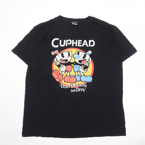 Cuphead Mens Black Cotton T-Shirt Size XL Round Neck