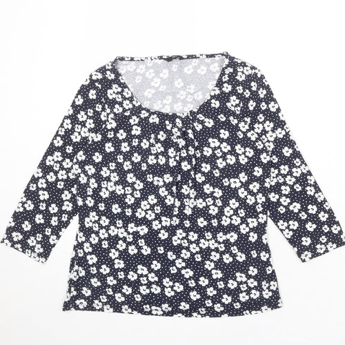 M&Co Womens Blue Floral Viscose Basic T-Shirt Size 10 Scoop Neck