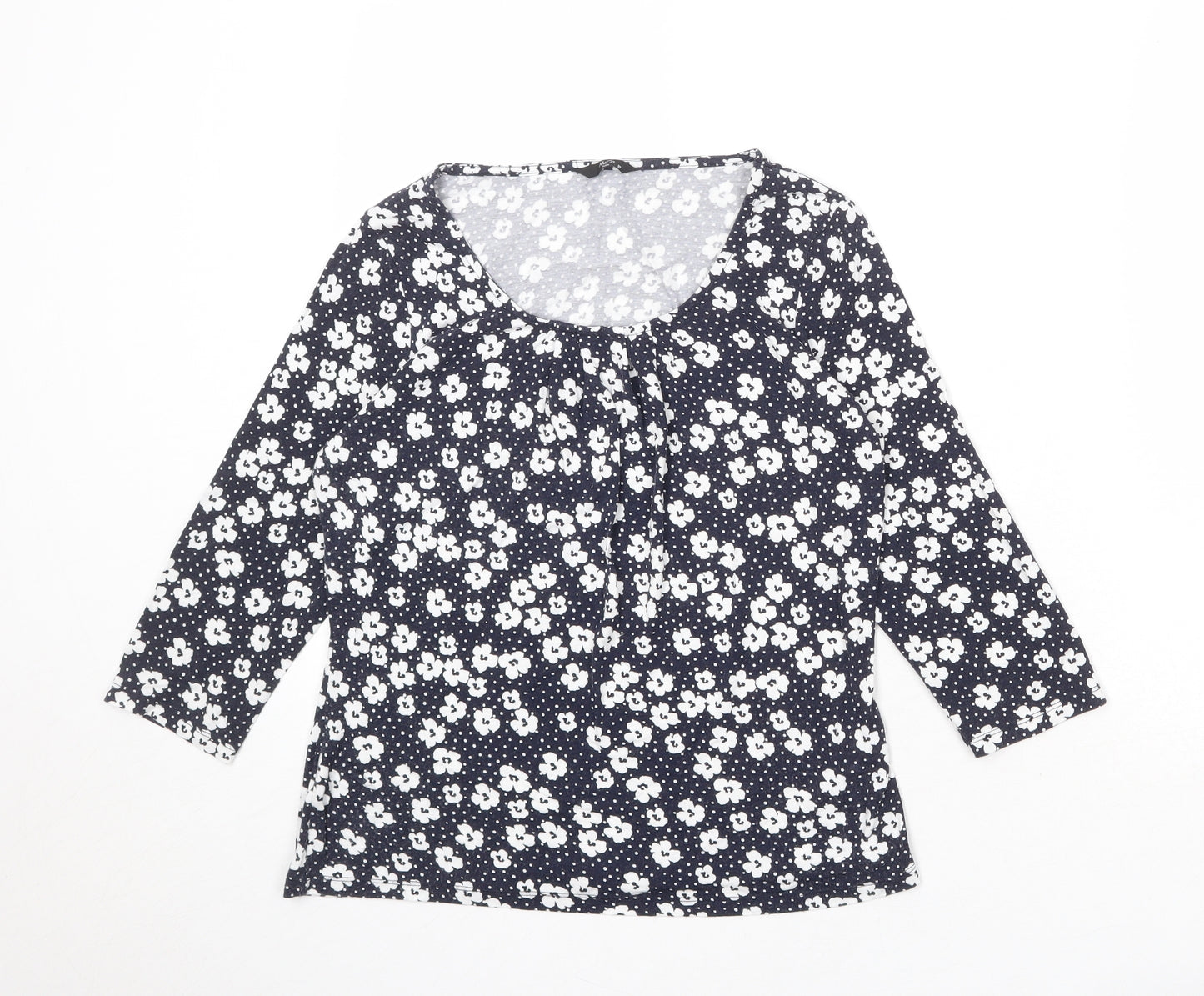 M&Co Womens Blue Floral Viscose Basic T-Shirt Size 10 Scoop Neck
