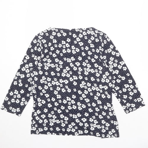 M&Co Womens Blue Floral Viscose Basic T-Shirt Size 10 Scoop Neck