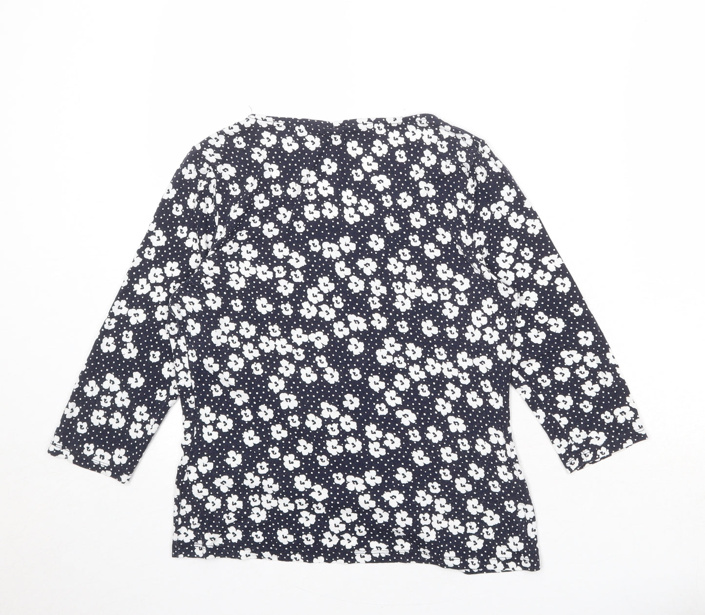 M&Co Womens Blue Floral Viscose Basic T-Shirt Size 10 Scoop Neck