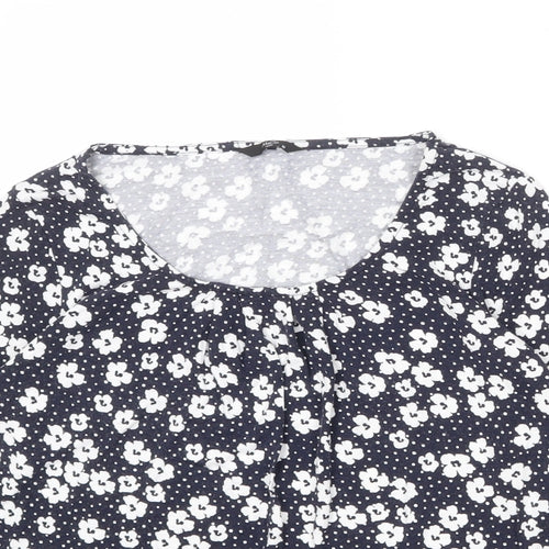 M&Co Womens Blue Floral Viscose Basic T-Shirt Size 10 Scoop Neck
