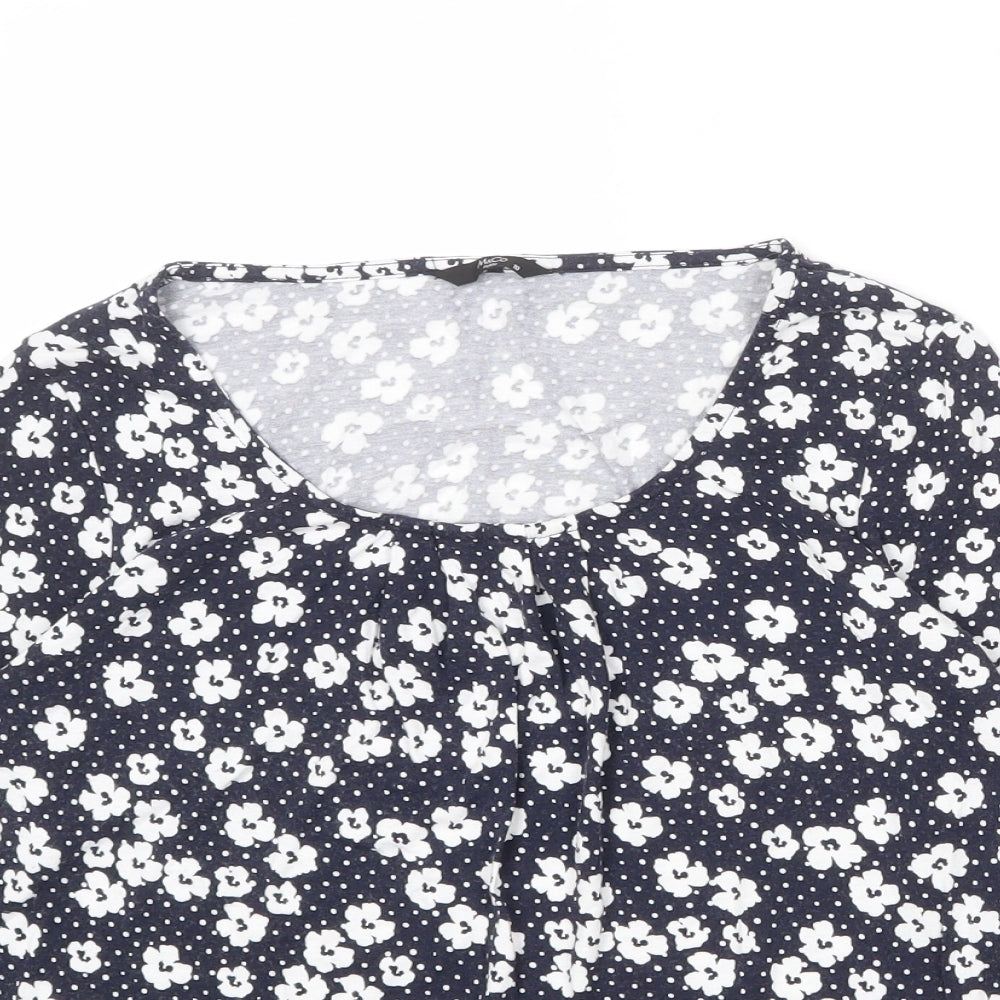M&Co Womens Blue Floral Viscose Basic T-Shirt Size 10 Scoop Neck