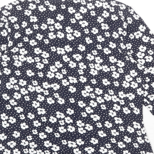 M&Co Womens Blue Floral Viscose Basic T-Shirt Size 10 Scoop Neck