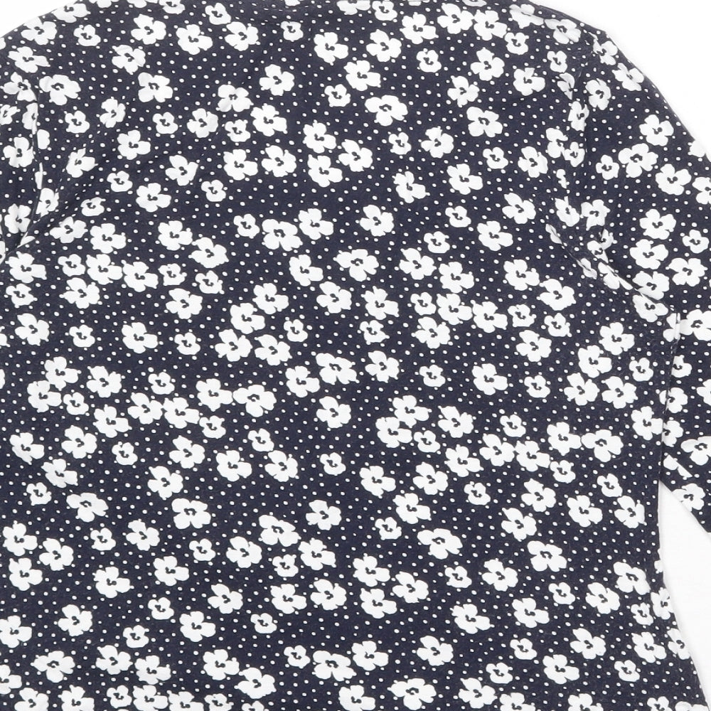 M&Co Womens Blue Floral Viscose Basic T-Shirt Size 10 Scoop Neck